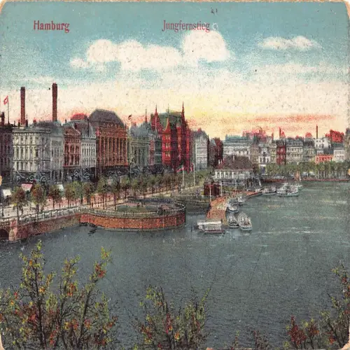 B118 Deutschland 1918 Hamburg Jungfernstieg Seebrücke Boote 1. Weltkrieg Feldpostkarte