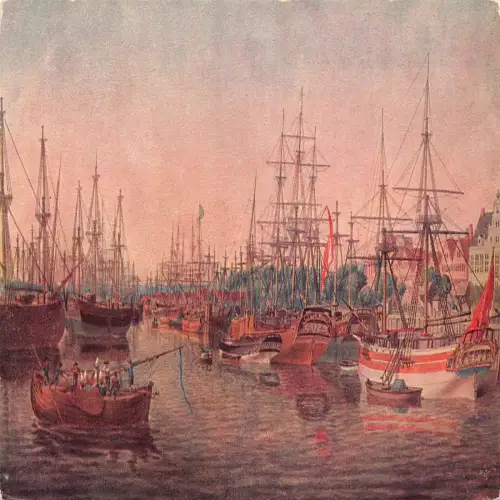 B118 Deutschland Binnenhafen Hafen Schiffe Vintage Postkarte