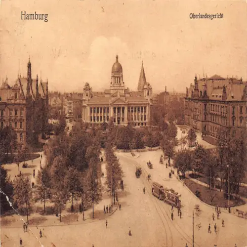 B118 Deutschland 1912 Hamburg Oberlandesgericht Straßenbahn Vintage Postkarte