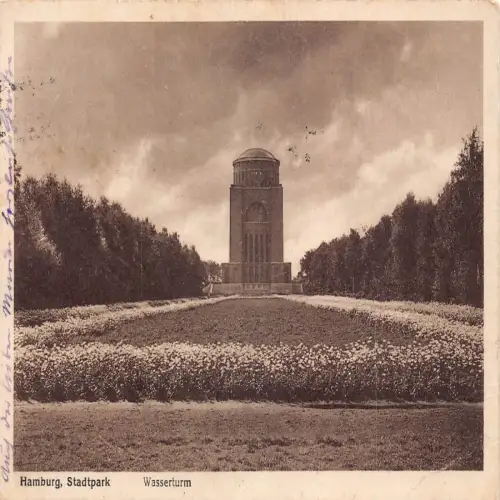 B118 Deutschland 1928 Hamburg Stadtpark Wasserturm Turm Vintage Postkarte