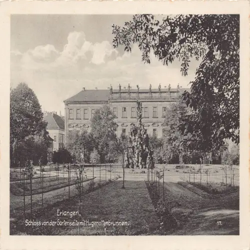 B119 Deutschland Erlangen Schloss von Gartenseite mit Hugenottenbrunnen Postkarte