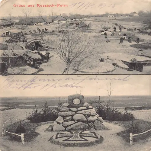 B111 Polen 1915 Bitwa nad Rawka Gruss aus Russisch Polen Denkmal 1. Weltkrieg Postkarte