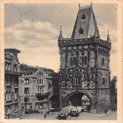 A645 Tschechien Prag Praha Alter Pulverturm Straßenbahn Vintage Postkarte