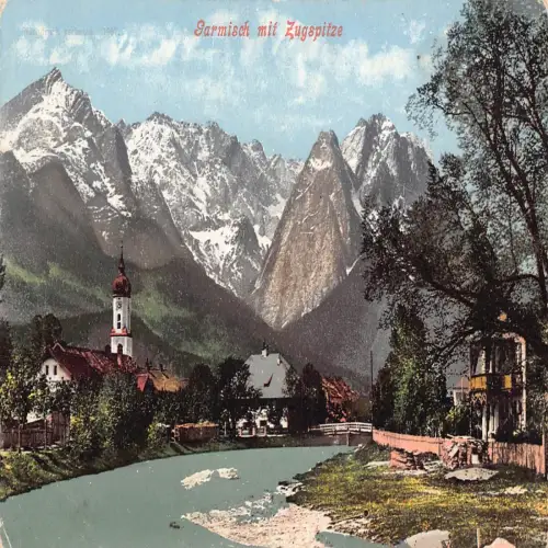 B119 Deutschland Garmisch mit Zugspitze Vintage Postkarte