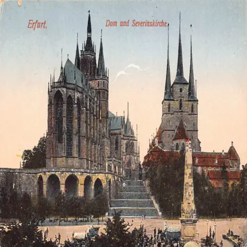 B121 Deutschland 1929 Erfurt Dom und Severinskirche Kirche Vintage Postkarte