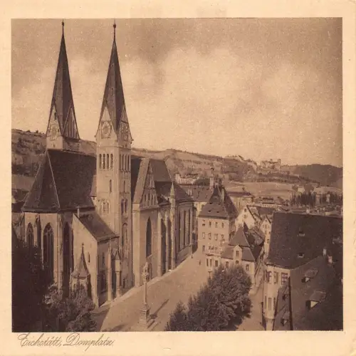 B121 Deutschland Eichstätt Domplatz Kirche Vintage Postkarte