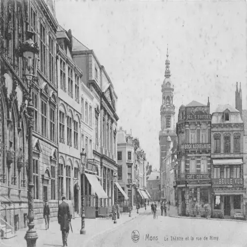 A647 Belgien Mons Theater et Rue de Nimy Cafe Central Belle Vue Postkarte