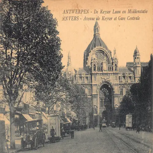 A646 Belgien Anvers Antwerpen Keyser Avenue und Bahnhof Auto Postkarte