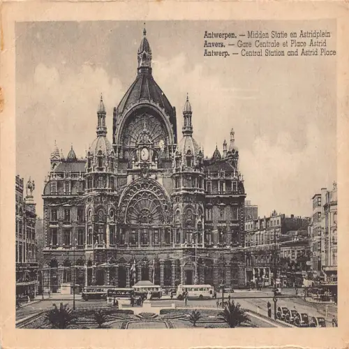 A648 Belgien Anvers Antwerpen Hauptbahnhof Astrid Place Straßenbahnen Postkarte