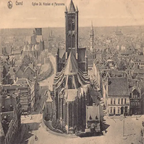 A648 Belgien Gand Gent St Nicolas Kirche und Panorama Vintage Postkarte