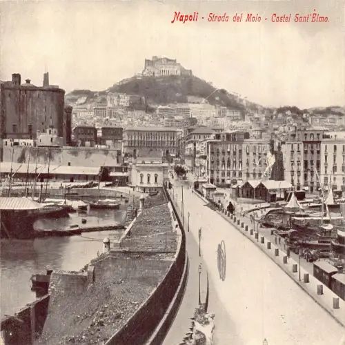 A649 Italien Napoli Neapel Strada del Molo Castel Sant'Elmo Schloss Postkarte