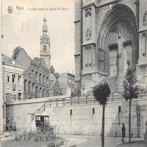 A648 Belgien Mons Grand Portail L'Eglise Ste Waudru Kirche Vintage Postkarte