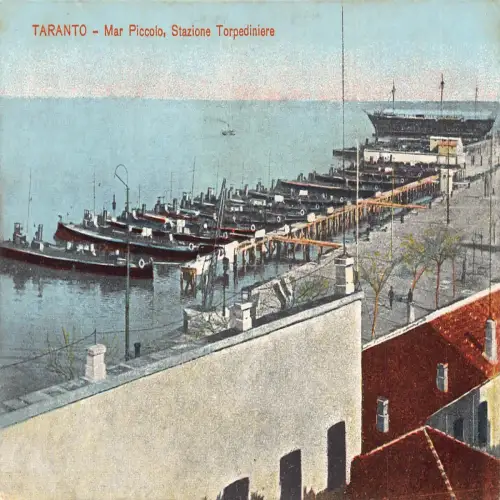 A650 Italien Taranto Mar Piccolo Stazione Torpediniere Boote Vintage Postkarte