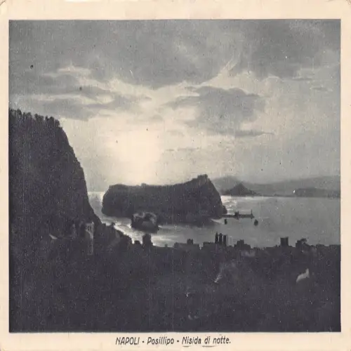 A652 Italien Napoli Neapel Posillipo Nisida di Notte Mondschein Postkarte