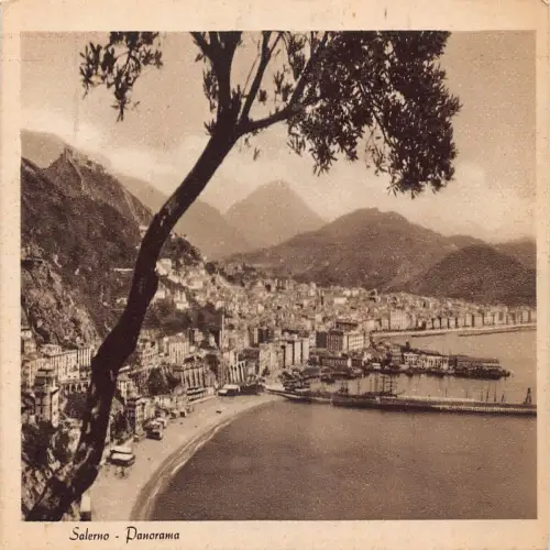 A653 Italien Salerno Panorama Strand Vintage Postkarte