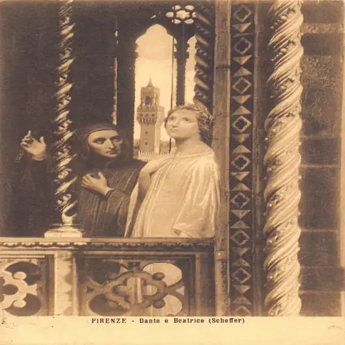 A654 Italien 1917 Firenze Florenz Dante Alighieri und Beatrice Postkarte