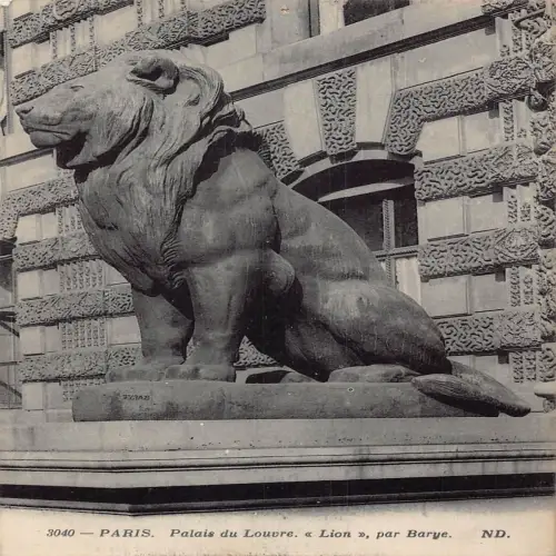 A657 Frankreich Paris Palais du Louvre Löwe Statue Vintage Postkarte