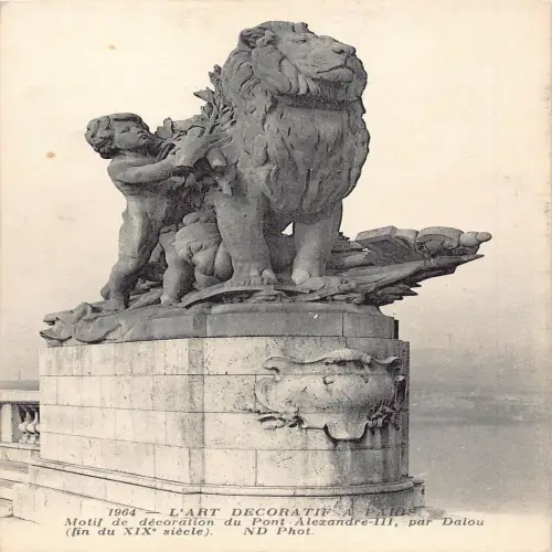 A657 Frankreich Paris Statue Pont Alexandre III Brücke Löwe Vintage Postkarte