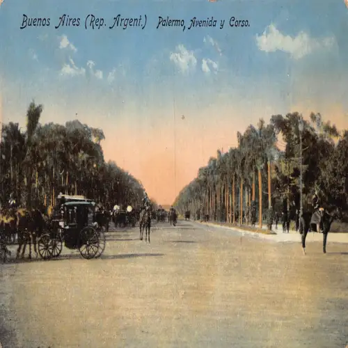 A667 Argentinien Buenos Aires Palermo Avenida y Corso Kutsche Vintage Postkarte