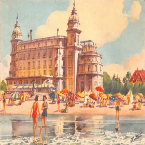 A667 Uruguay Montevideo Hotel Casino de Carrasco Kunst Frauen Baden Postkarte