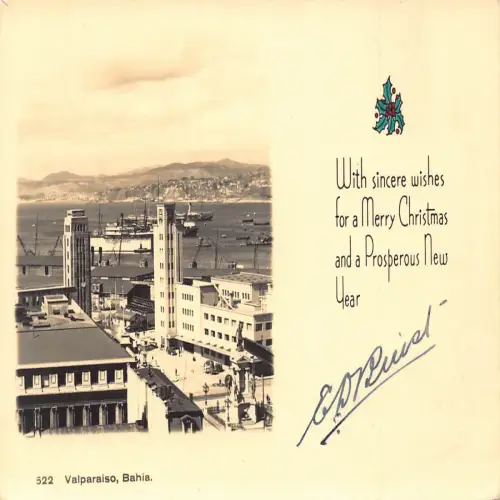 A667 Chile Weihnachten Neujahrsgrüße Valparaiso Bahia Dampfschiff Postkarte