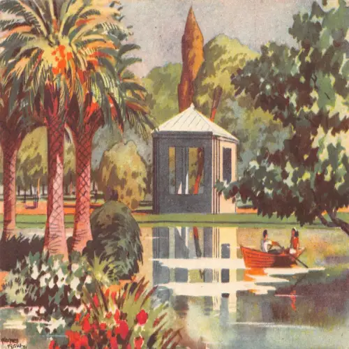 A667 Uruguay Montevideo Parque Rodo Pabellon de la Musica Boote Kunst Postkarte