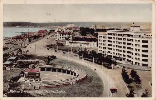 A668 Südafrika 1938 Durban Marine Drive und Amphitheater Vintage Postkarte