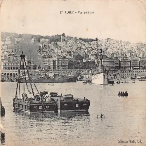 A668 Algerien Algier 1910 Gesamtansicht Hafen Dampfschiffe Vintage Postkarte