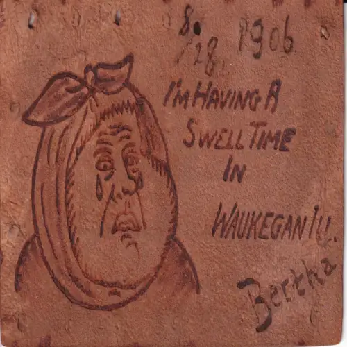 A659 Neuheit 1906 Comic Ich habe eine tolle Zeit in Waukeganlu Leder Postkarte