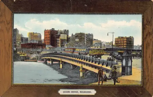 A670 Australien 1910 Queens Bridge Melbourne Passepartout Vintage Postkarte