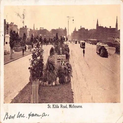 A670 Australien St Kilda Road Melbourne Straßenbahn Vintage Postkarte