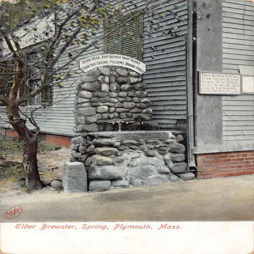 A672 US Massachusetts Plymouth Elder Brewster Spring Vintage Postkarte