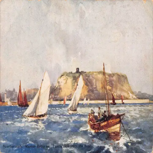 B115 England Scarborough Marine Drives und Castle Hill Fishermen Postkarte