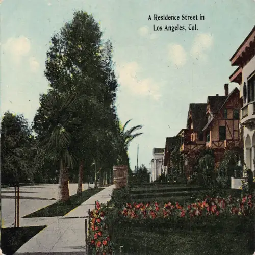 A672 US Residence Street in Los Angeles Kalifornien Vintage Postkarte