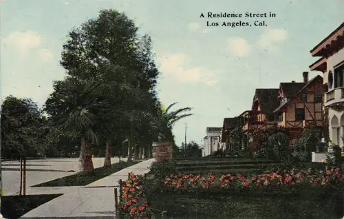 A672 US Residence Street in Los Angeles Kalifornien Vintage Postkarte