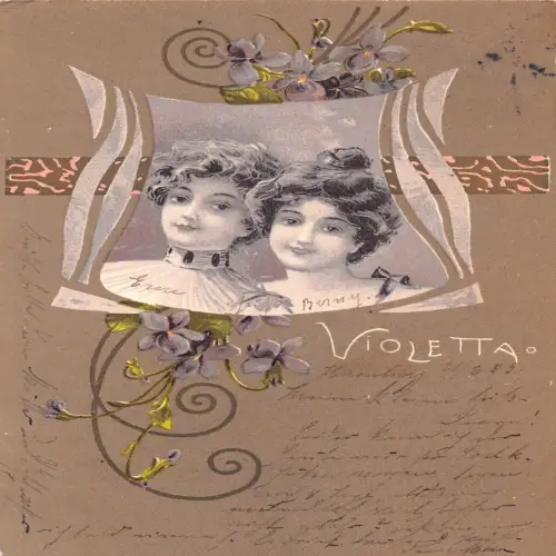 B114 Violeta 1903 Mädchen Portrait Violette Blumen Jugendstil Vintage Postkarte