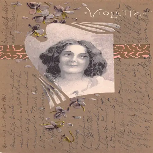 B114 Violeta 1903 Schönheitsportrait Veilchen Blumen Vintage Postkarte