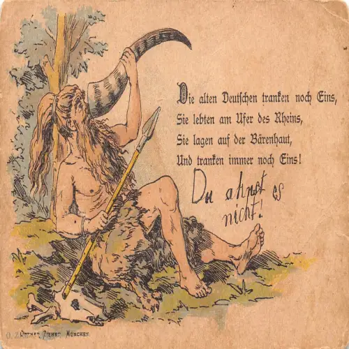 B113 Deutsche Legende 1899 Urzeitmann trinkt aus Horn Vintage Postkarte
