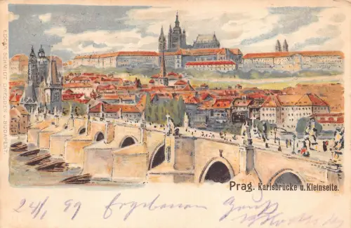 B110 Tschechien Prag 1899 Karlsbrücke Kleinseite Brücke Chromo Litho Postkarte