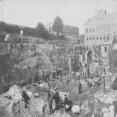 B110 Deutschland 1907 Rommelsburg Fabrik Baustellenarbeiter Postkarte