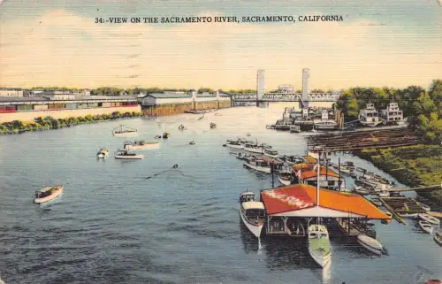 A673 US Kalifornien Sacramento 1953 Ansicht der River Boats Bridge Postkarte