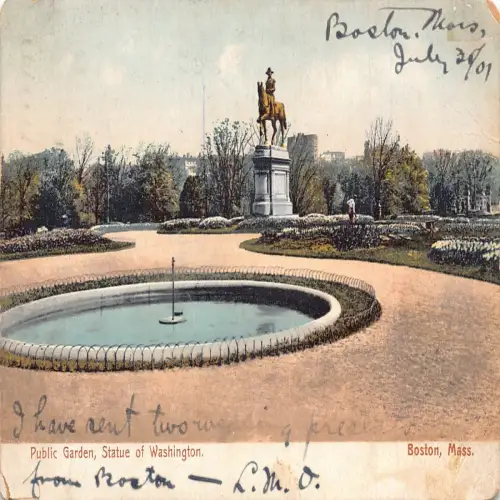 A672 US Massachusetts Boston 1907 Public Garden Statue of Washington Postkarte