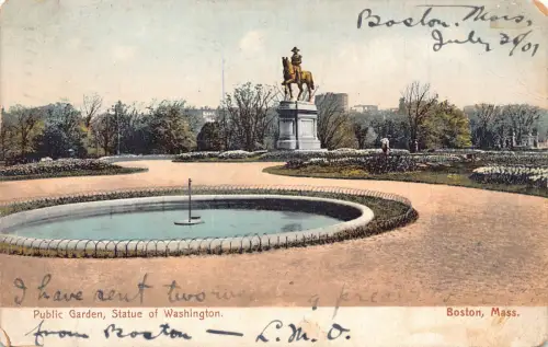 A672 US Massachusetts Boston 1907 Public Garden Statue of Washington Postkarte