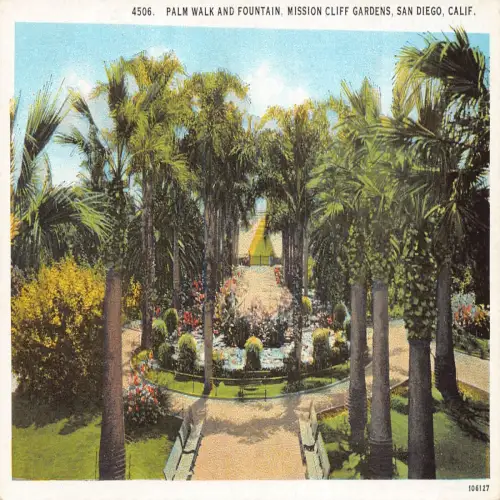 A673 US Kalifornien San Diego Palm Walk Fountain Mission Cliff Gardens Postkarte