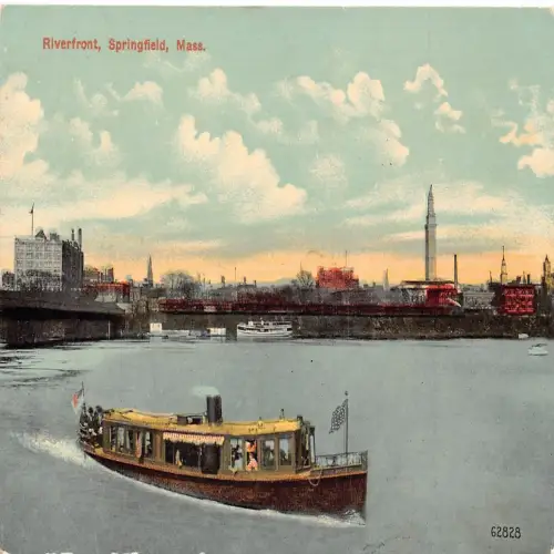 A673 US Massachusetts Springfield Riverfront Steamboat Vintage Postkarte