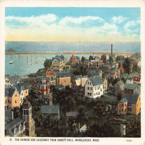 A673 US Massachusetts Marblehead Hafen und Damm von Abbott Hall Postkarte