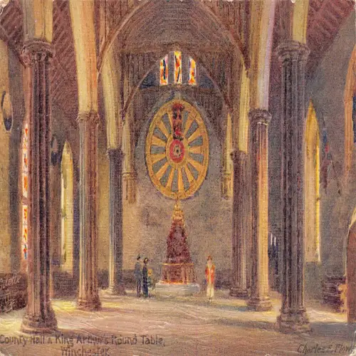 B115 England County Hall und King's Arthur Round Table Winchester Postkarte