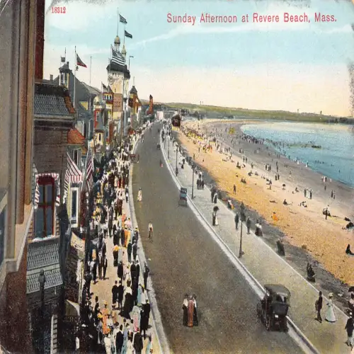 A674 US Massachusetts Sonntagnachmittag am Revere Beach Auto Postkarte
