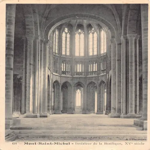 A675 Frankreich Mont Saint Michel Innenraum der Basilique Kirche Postkarte