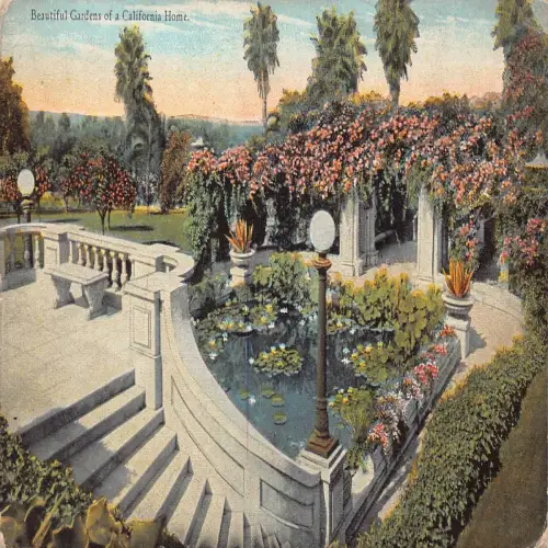 A674 US Kalifornien schöne Gärten im traditionellen Zuhause Vintage Postkarte
